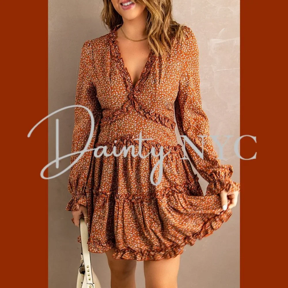 Bubble Sleeve Floral Ruffle Dress Mini - Picture 6 of 11